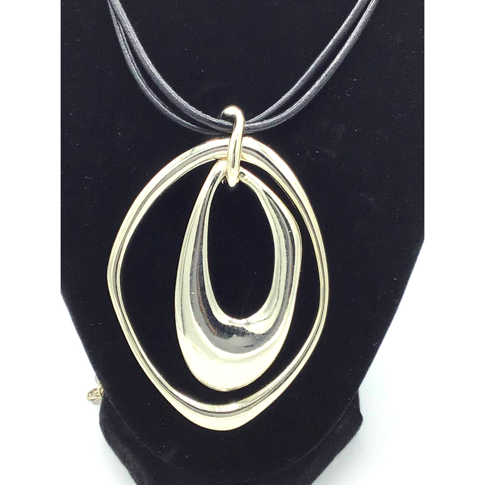 Susan Graver Leather Silver Abstract Necklace‎ - Picture 2 of 3